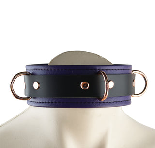 Premium Purple Leather & Rose Gold Restraint Set - Wrist, Ankle & Thigh Cuffs, Collar, Cross Connector, Snap Hooks & Rose Gold Padlocks