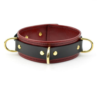 Premium Restraint Set Wrist-Ankle Cuffs And Collar + Cross Connector - Scarlet Red and Gold