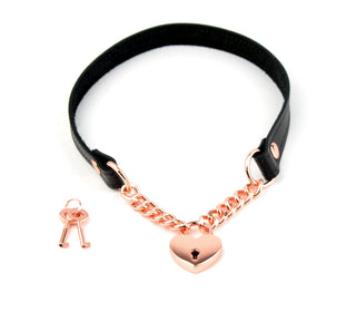 Black Leather & Chain Aurum Collar with Love Heart Padlock