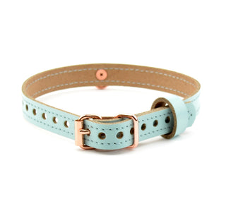 Aqua Adore Blue Leather Amare Day Collar with Small Rose Gold Ring Pendant