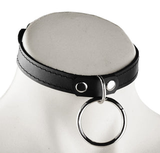 Black Leather Amare Day Collar with Large Silver O-Ring