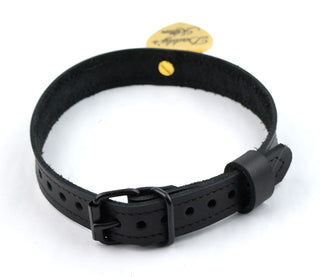 Black Leather Collar with Gold Custom Engraved Love Heart Pendant