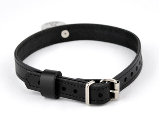 Black Leather Amare Day Collar with Custom Engraved Silver Pendant – 'Owned by SIR'