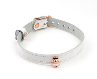 White Leather Amare Day Collar with Small Rose Gold Ring Pendant | Mercy Industries
