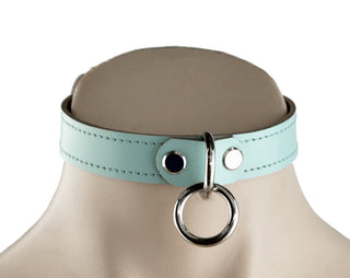Aqua Adore Blue Leather Amare Day Collar with Small Silver O-Ring