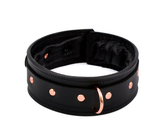 Premium Padded Leather Bondage Collar & Leash - Black & Rose Gold