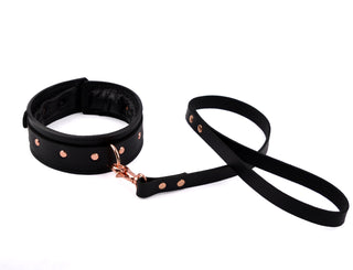 Premium Padded Leather Bondage Collar - Black & Rose Gold