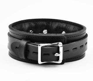 Black Double Stitched Padded Leather Bondage Collar