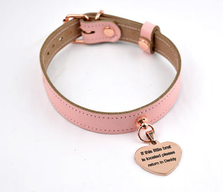 Blush Pink Leather Collar with Custom Engraved Love Heart Pendant – 'I Own You'