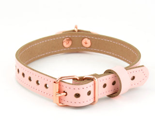 Blush Pink Leather Amare Collar with Rose Gold Ring & Love Heart Padlock Pendant