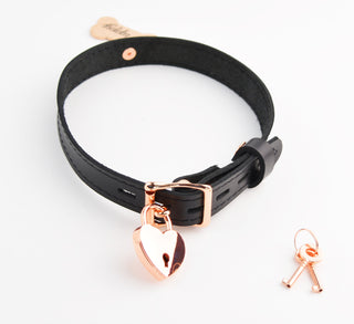 Black Leather Collar with Custom Engraved Rose Gold Dog Bone Pendant – 'Puppy'
