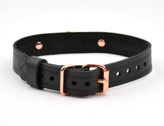 Black Leather Aurum Collar with Small Rose Gold Ring Detail