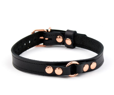 BDSM Collar Leather | Black Leather Aurum Collar with Small Ring Detail