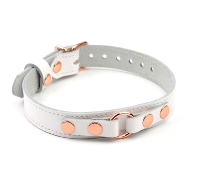 Online Leather BDSM Products | White Leather Aurum Collar with Small Ring Detail