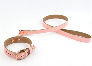 Blush Pink Leather Aurum Collar with Rose Gold D-Ring & Leash