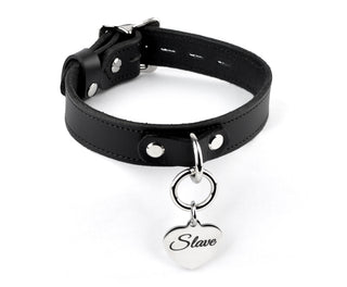 Black Leather Collar with Silver Custom Engraved Love Heart Pendant