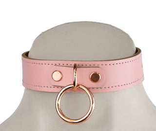 Blush Pink Leather Collar with Rose Gold O-Ring