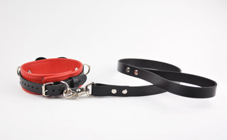 Red Leather Bow Collar With Silver Love Heart Lock Pendant and Leash