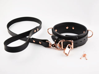 Premium BDSM Black Puppy Leather Collar with Custom Engraved Rose Gold Pendant