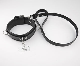 Premium BDSM Black Puppy Leather Collar With Engraved Pendant