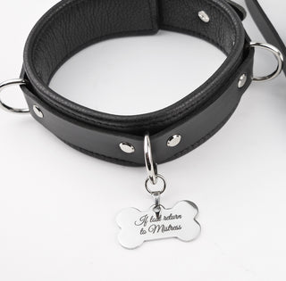Premium BDSM Black Puppy Leather Collar With Engraved Pendant