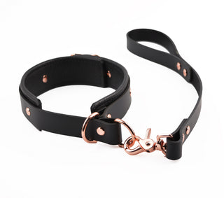 Choke/Breath Play Collar & Leash - Black Leather with Rose Gold Hardware