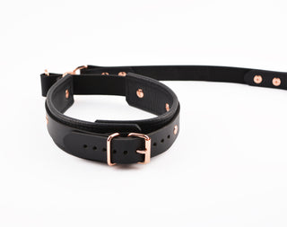 Choke/Breath Play Collar & Leash - Black Leather with Rose Gold Hardware