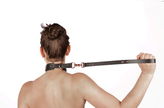 Choke/Breath Play Collar & Leash - Black Leather with Rose Gold Hardware