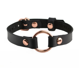 Secret Message Custom Engraved Leather Collar with Rose Gold O-Ring