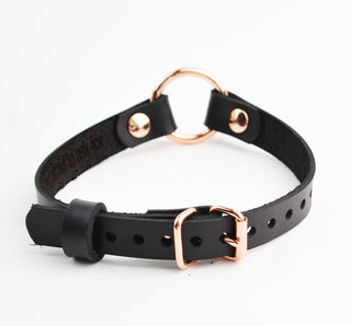 Secret Message Custom Engraved Leather Collar with Rose Gold O-Ring