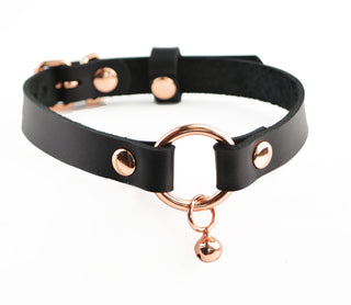 Secret Message Custom Engraved Leather Collar with Rose Gold Kitten Bell
