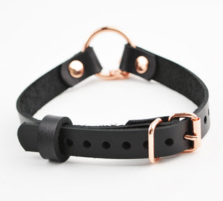 Secret Message Custom Engraved Leather Collar with Rose Gold Kitten Bell
