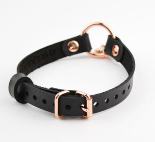 Secret Message Custom Engraved Leather Collar with Rose Gold Love Heart Pendant