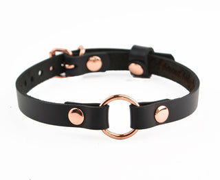 Secret Message Custom Engraved Leather Collar with Rose Gold O-Ring