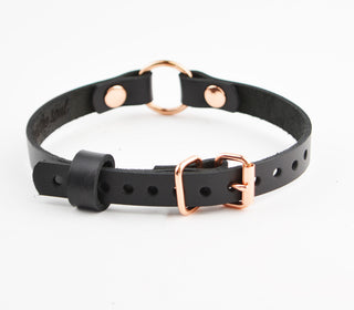 Secret Message Custom Engraved Leather Collar with Rose Gold O-Ring