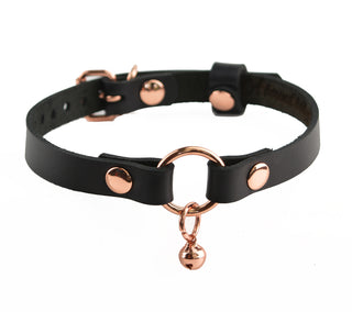 Secret Message Custom Engraved Leather Collar with Rose Gold Kitten Bell