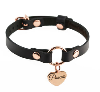 Secret Message Custom Engraved Leather Collar with Rose Gold Love Heart Pendant