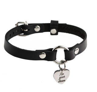 Secret Message Custom Engraved Leather Collar with Silver Love Heart Pendant