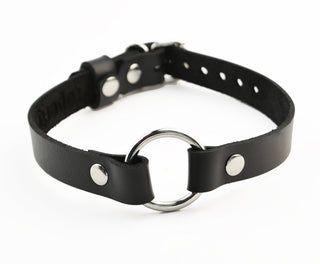 Secret Message Custom Engraved Leather Collar with Steel O-Ring