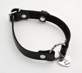 Secret Message Custom Engraved Leather Collar with Silver Love Heart Pendant