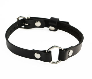 Secret Message Custom Engraved Leather Collar with Steel O-Ring