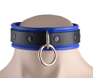 Blue Deluxe Leather Bondage Collar With O-Ring