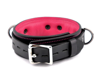 Black & Hot Pink Premium Padded Leather Bondage Collar