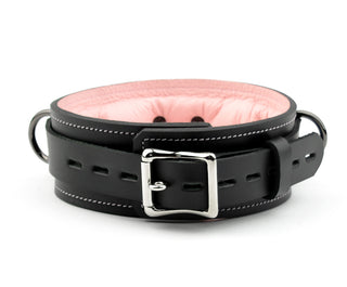 Black & Blush Pink Premium Padded Leather Bondage Collar