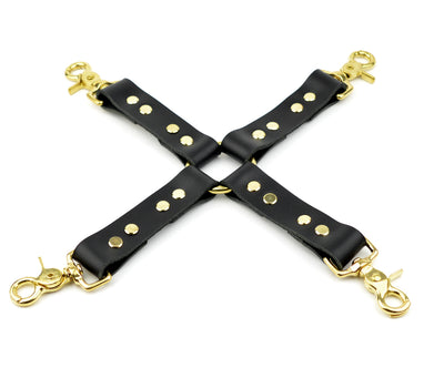 Heavy Duty Leather Cross Hog Tie Connector Black & Gold