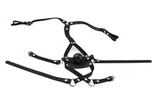 Strict Panel Trainer Cross Straps Gag - Black & Rose Gold