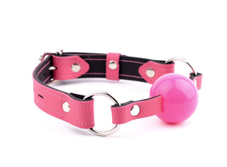 Hot Pink Leather Premium Single Strap Ball Gag - Pink | Online BDSM Store