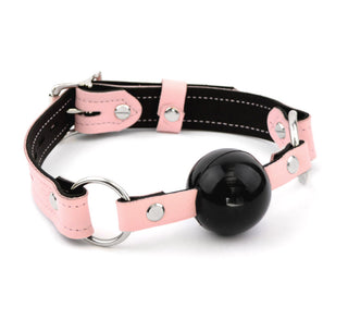 Mercy Industries | Blush Pink Leather Premium Single Strap Ball Gag - Black Ball