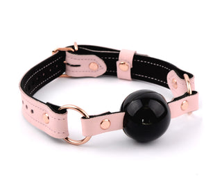 Mercy Industries | Blush Pink Leather & Rose Gold Premium Single Strap Ball Gag - Black Ball