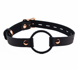 Black Leather & Rose Gold Single Strap Ring Gag